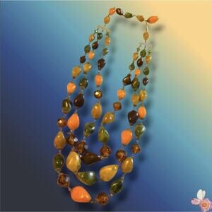 Vintage West Germany Lucite Multistrand Necklace Amber Olive Autumn Retro 160